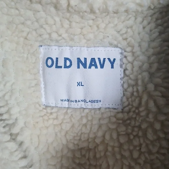 EUC Old NAVY Light Wash Denim Bomber Sherpa-Lined Jacket - Cream Sherpa SIZE XL - Picture 6 of 6